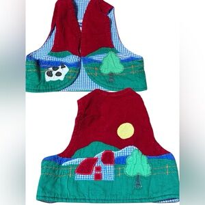 Vintage kids popsicle brand 18 mo corduroy embroidered farm vest cow barn